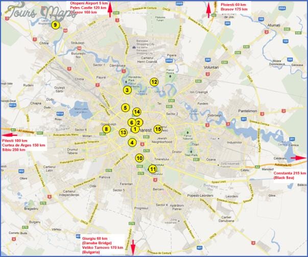 Mapa de atracções turísticas de bucareste