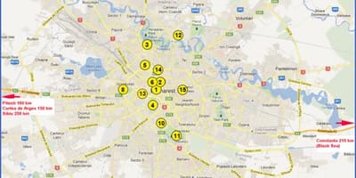 Mapa de atracções turísticas de bucareste 